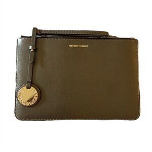 Emporio Armani Olive Green Leather Clutch
